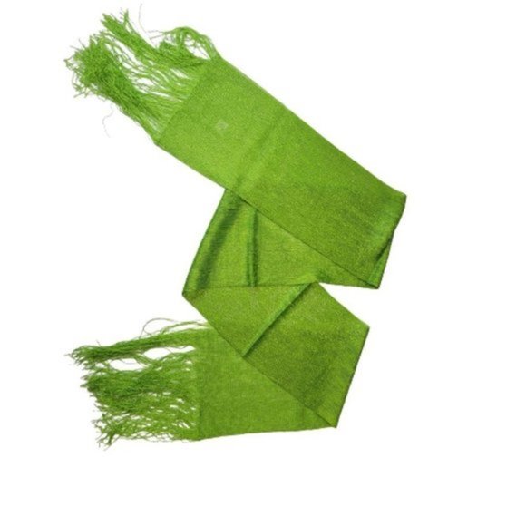 Lime Green Glitter Embellish Long Rectangular Scarf Tassel Shawl - Picture 6 of 13